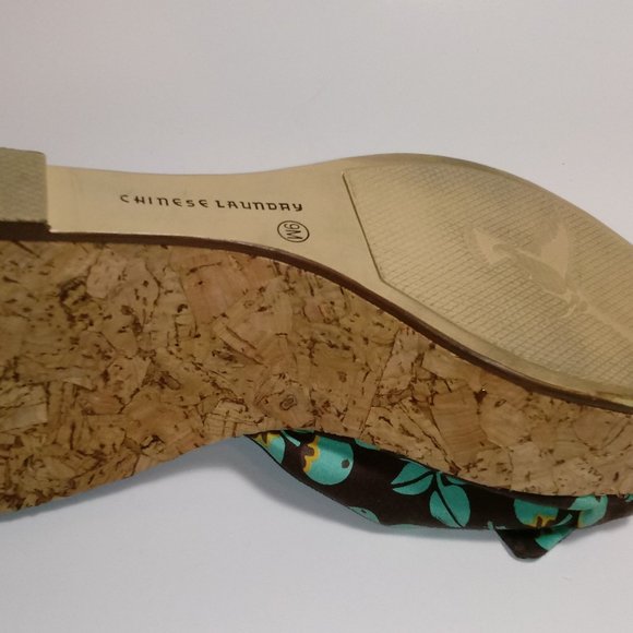 Teal and Brown Berry Design Cork Wedge Sandals - Picture 10 of 10